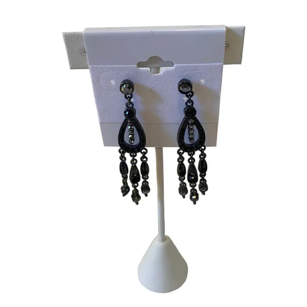 Gun Metal & Black Jeweled Dangly Earrings.